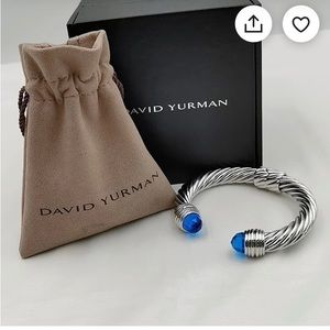 David Yurman look alike bracelet 10 mm with blue topaz , size large logo DY925